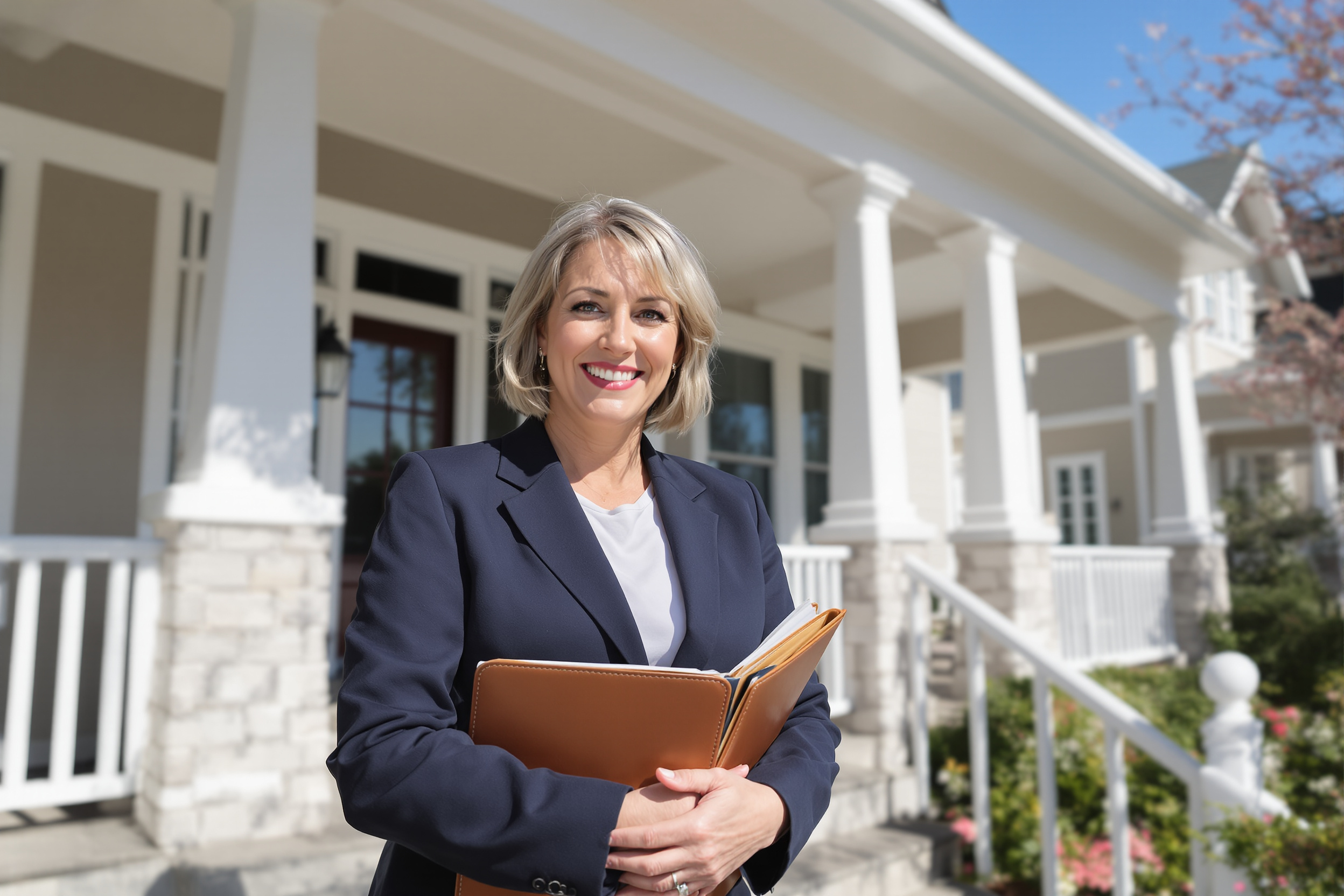 A listing agent in front of a home for sale