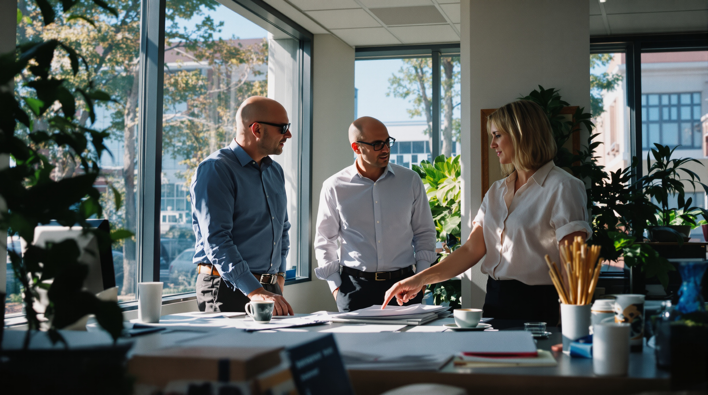 A small brokerage team working in their office